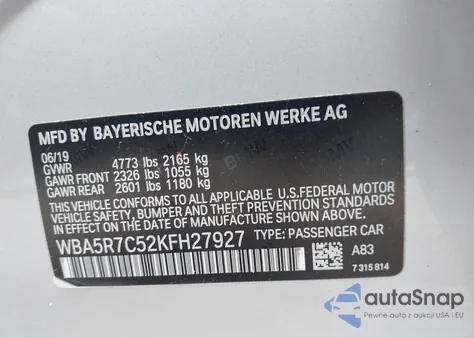 2019 BMW 330I xDrive from USA, damaged, VIN WBA5R7C52KFH27927